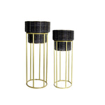 Round Cane Planters with Gold Metal Stand Set of 2
