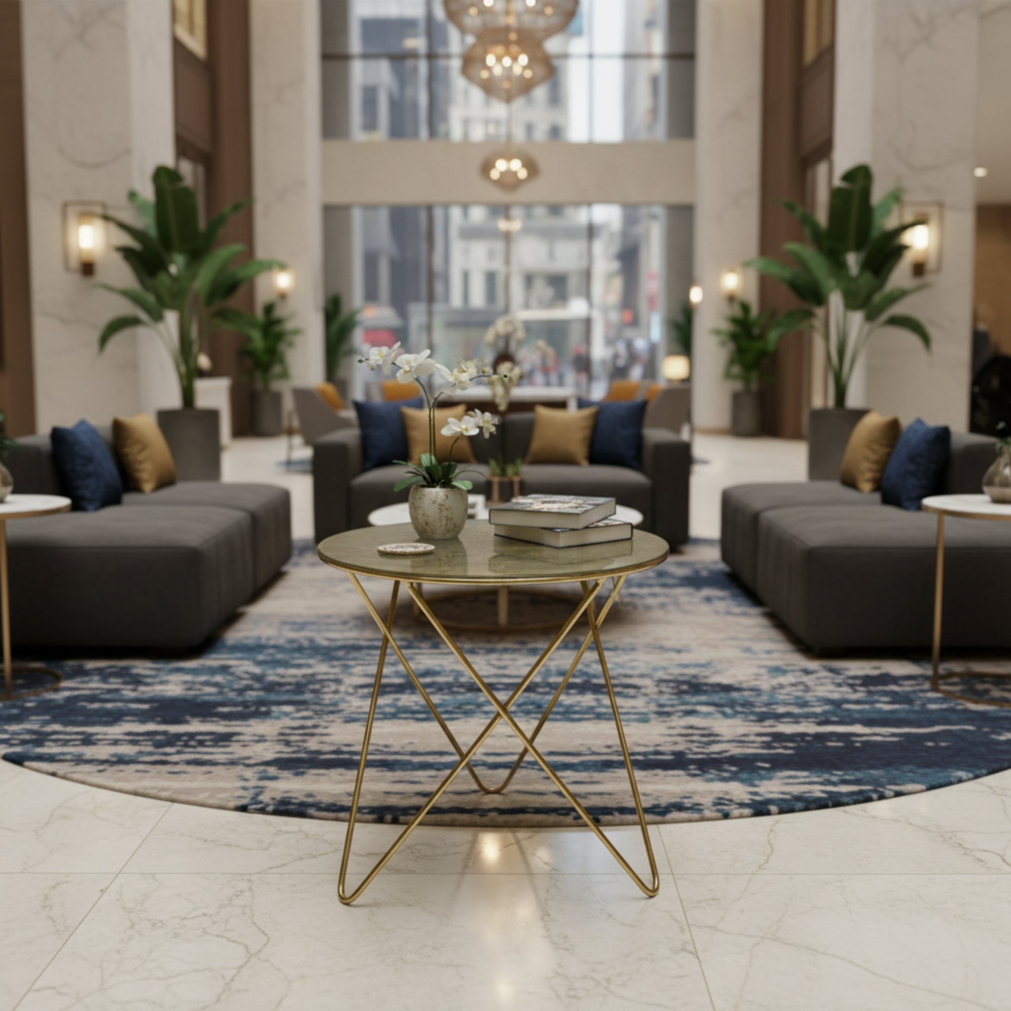 Round MS Side Table with Metal Base