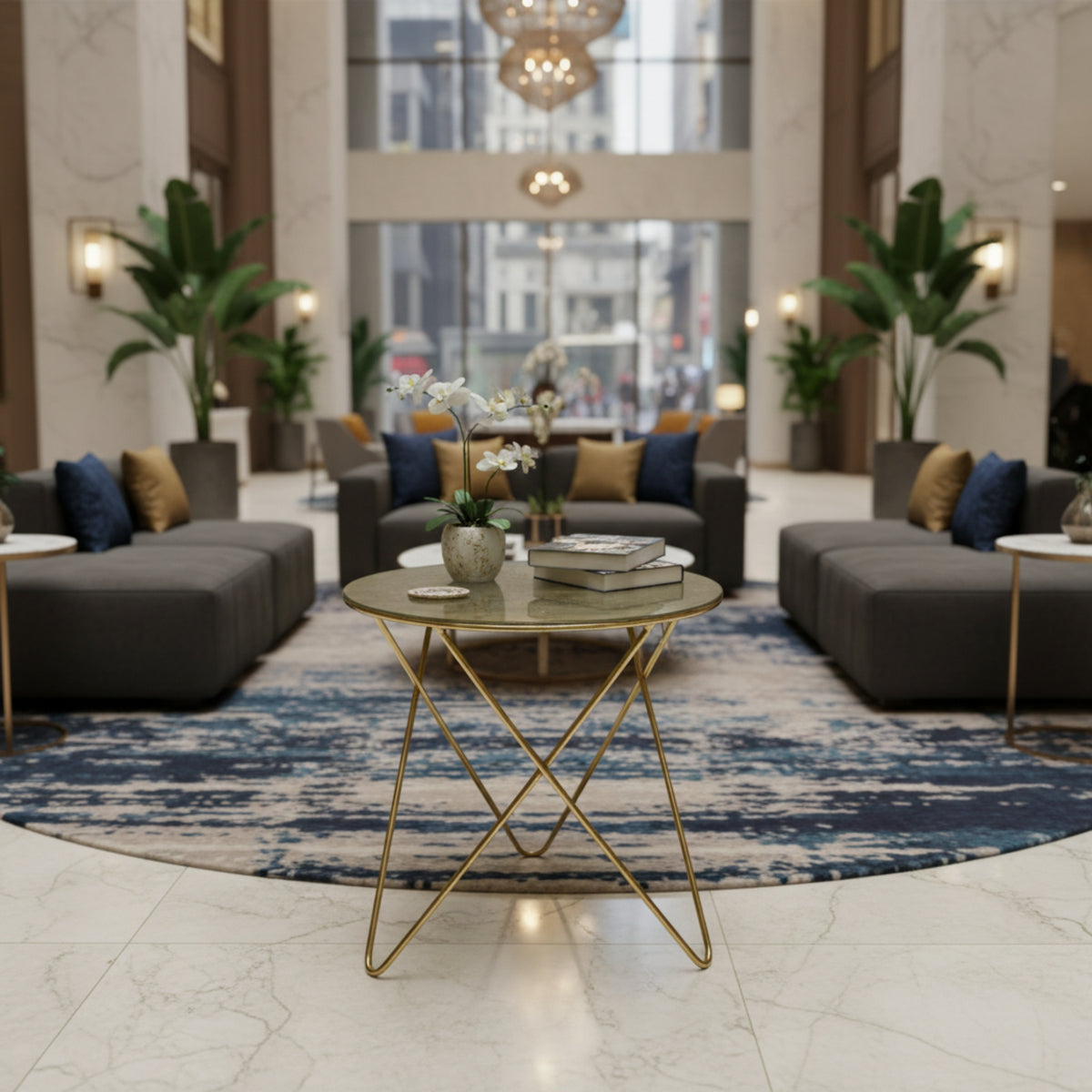 Round MS Side Table with Metal Base