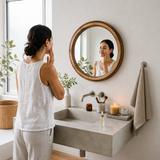 Round Wooden Frame Glass Mirror