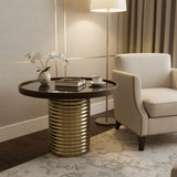 Round Wooden & Glass Top Side Coffee Table with MS Base