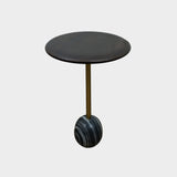 Round Wooden Top Side Table with Marble & MS Base.