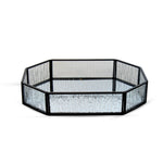 Rustic Black Metal Octagon Mirror Glass Tray