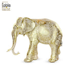 Rustic Carved Golden Elephant Sculpture.