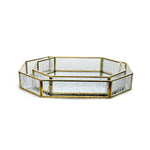 Rustic Gold Metal Octagon Mirror Decorative Glass Tray.
