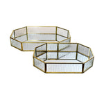 Rustic Gold Metal Octagon Mirror Decorative Glass Tray