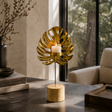 Golden Palm Leaf Candle Stand