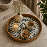 Blue Mosaic Mother of Pearl Round Tray