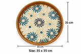 Blue Floral Mother of Pearl Round Wooden Tray – Large