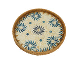 Blue Floral Mother of Pearl Round Wooden Tray – Large