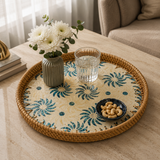 Blue Floral Mother of Pearl Round Wooden Tray – Small