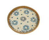 Blue Floral Mother of Pearl Round Wooden Tray – Small