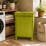 Green Woven Bamboo Laundry Basket