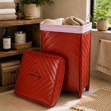 Red Woven Bamboo Laundry Basket