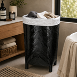 Black Woven Bamboo Laundry Basket