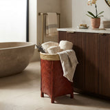 Red Woven Bamboo Laundry Basket