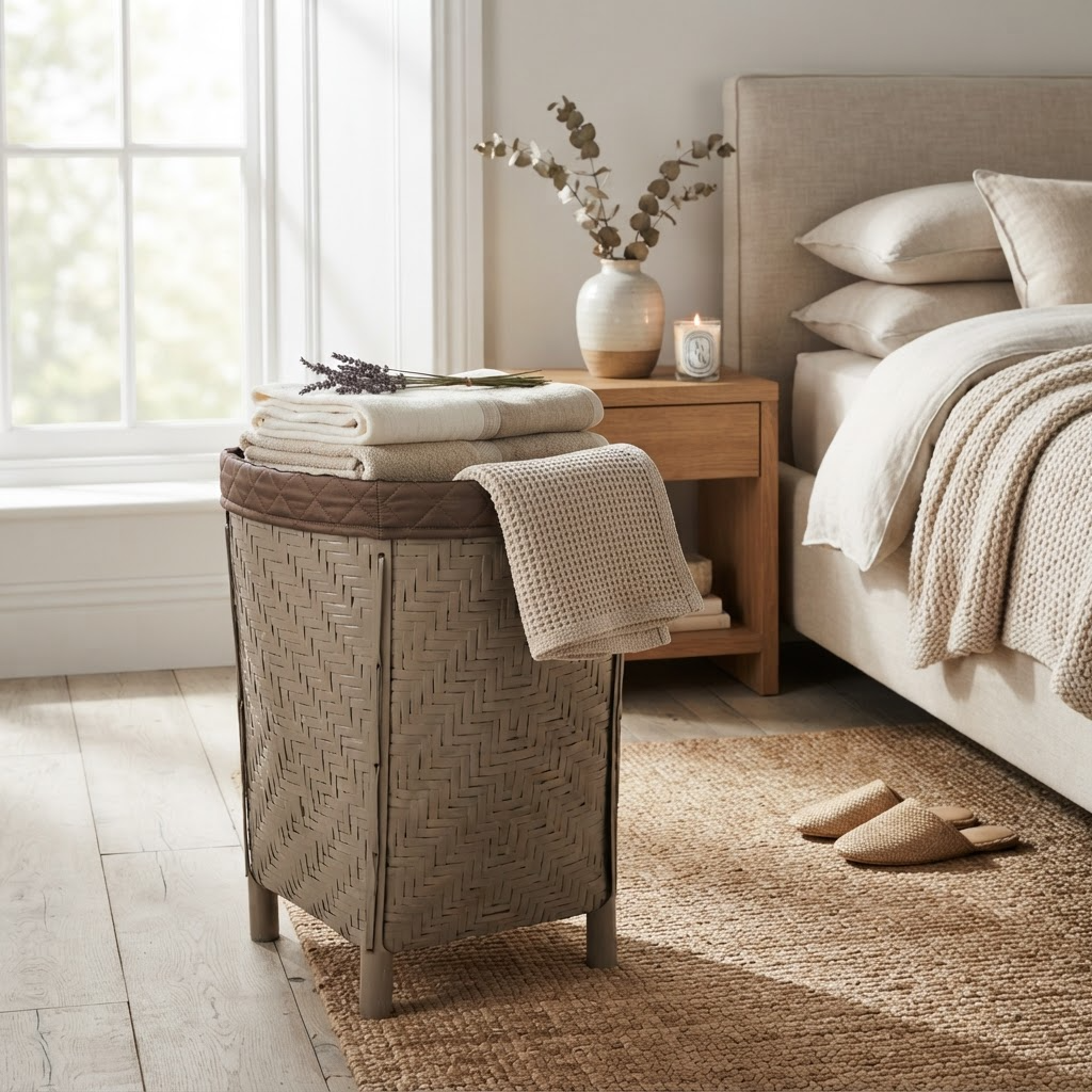 Grey Woven Bamboo Laundry Basket