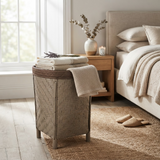 Grey Woven Bamboo Laundry Basket