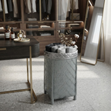 Light Blue Woven Bamboo Laundry Basket