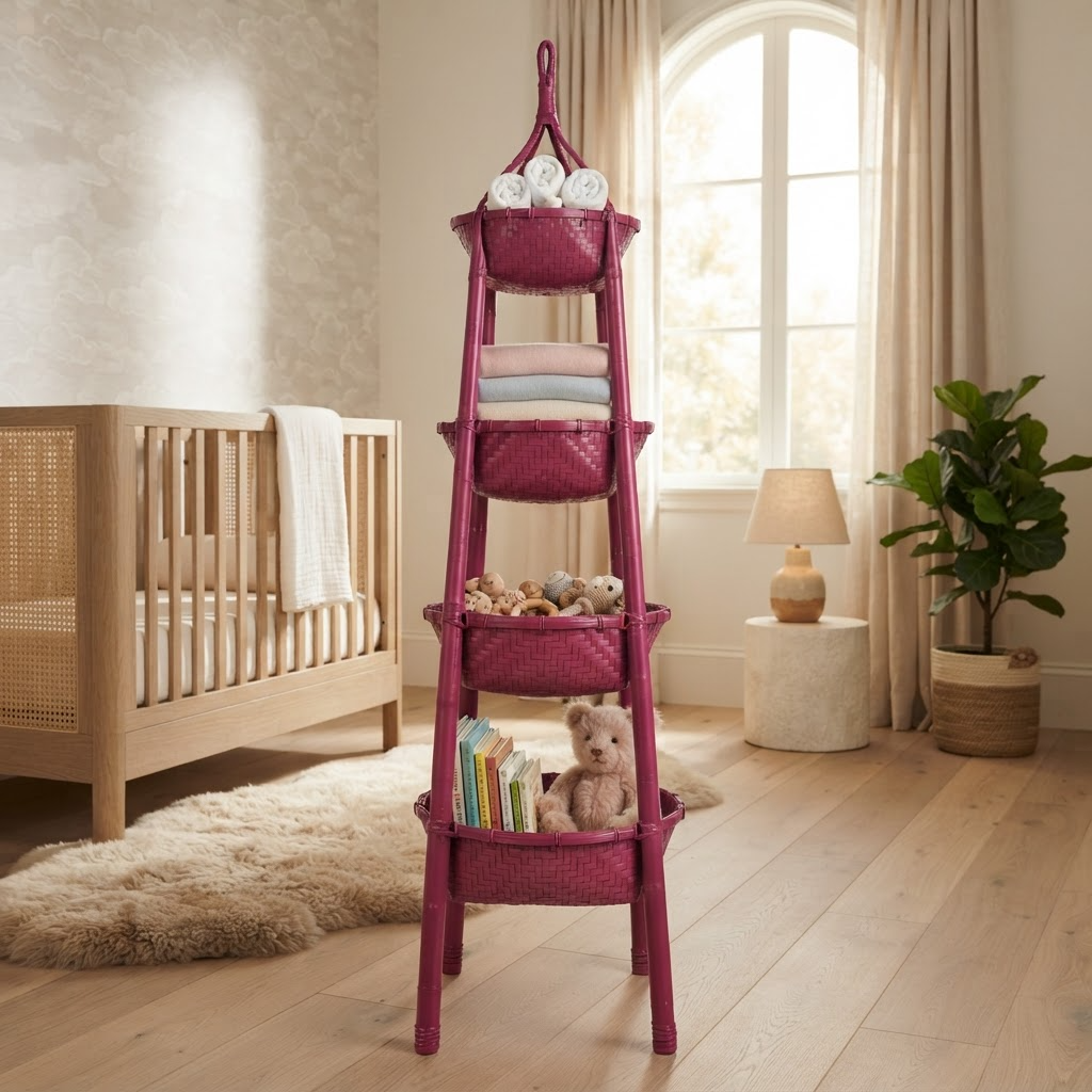Pink 4-Tier Bamboo Multipurpose Storage Rack