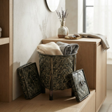 Small Brown Herringbone Bamboo Laundry Basket