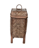 Small Brown Herringbone Bamboo Laundry Basket
