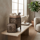 Small Brown Herringbone Bamboo Laundry Basket