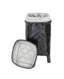 Small Black Herringbone Bamboo Laundry Basket
