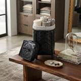 Small Black Herringbone Bamboo Laundry Basket