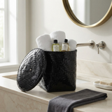 Medium Black Herringbone Bamboo Laundry Basket