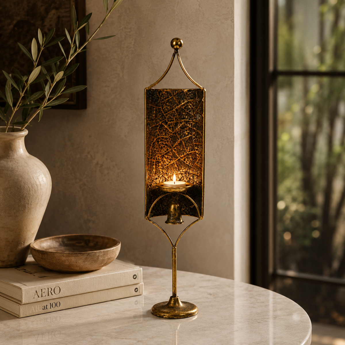 Antique Mesh Lantern Candle Stand