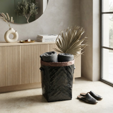 Medium Black Herringbone Bamboo Laundry Basket