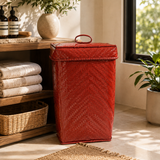 Red Woven Bamboo Laundry Basket