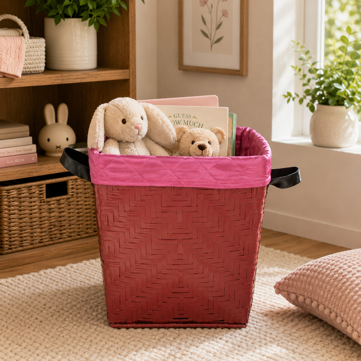 Red Woven Bamboo Storage Basket