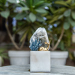 Selenite Crystal with Blue Quartz and Golden Deer Sculpture