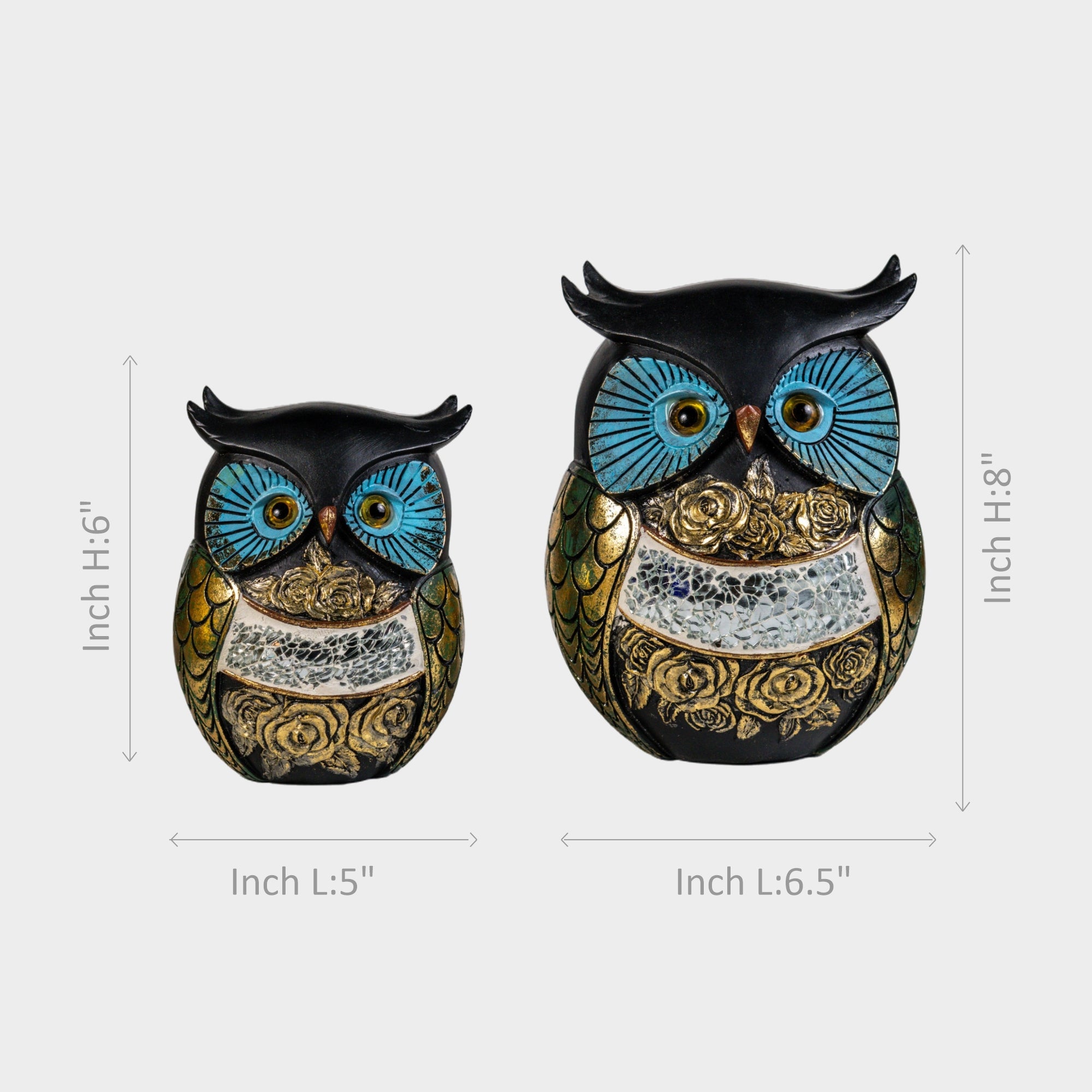 Set of 2 Blue Owl Decorative Figurines.