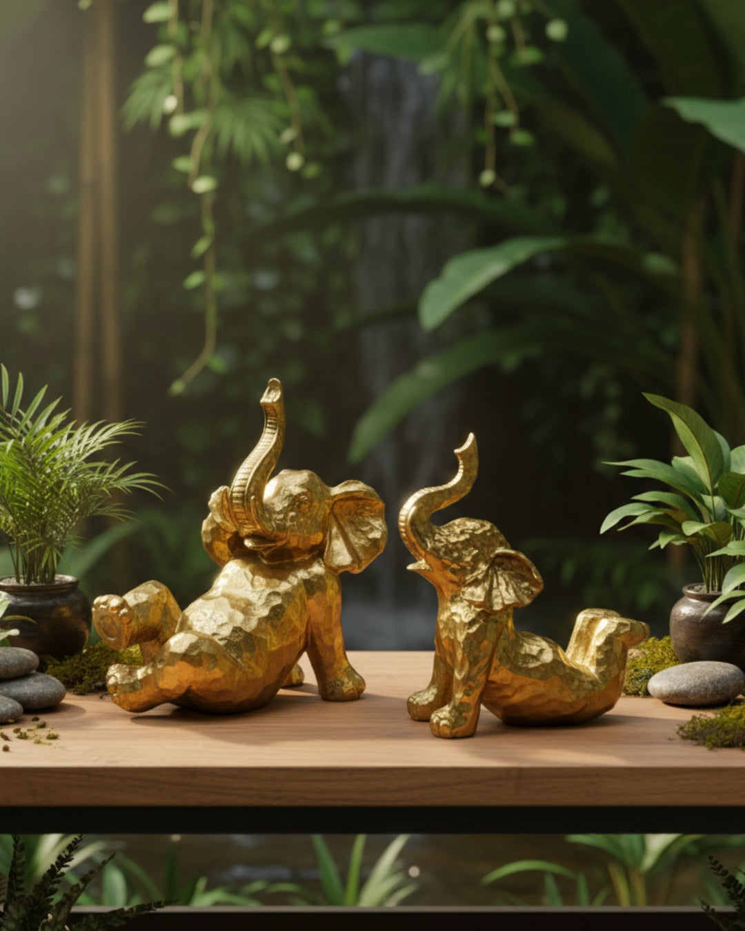 Set of 2 Golden Elephant Figurines