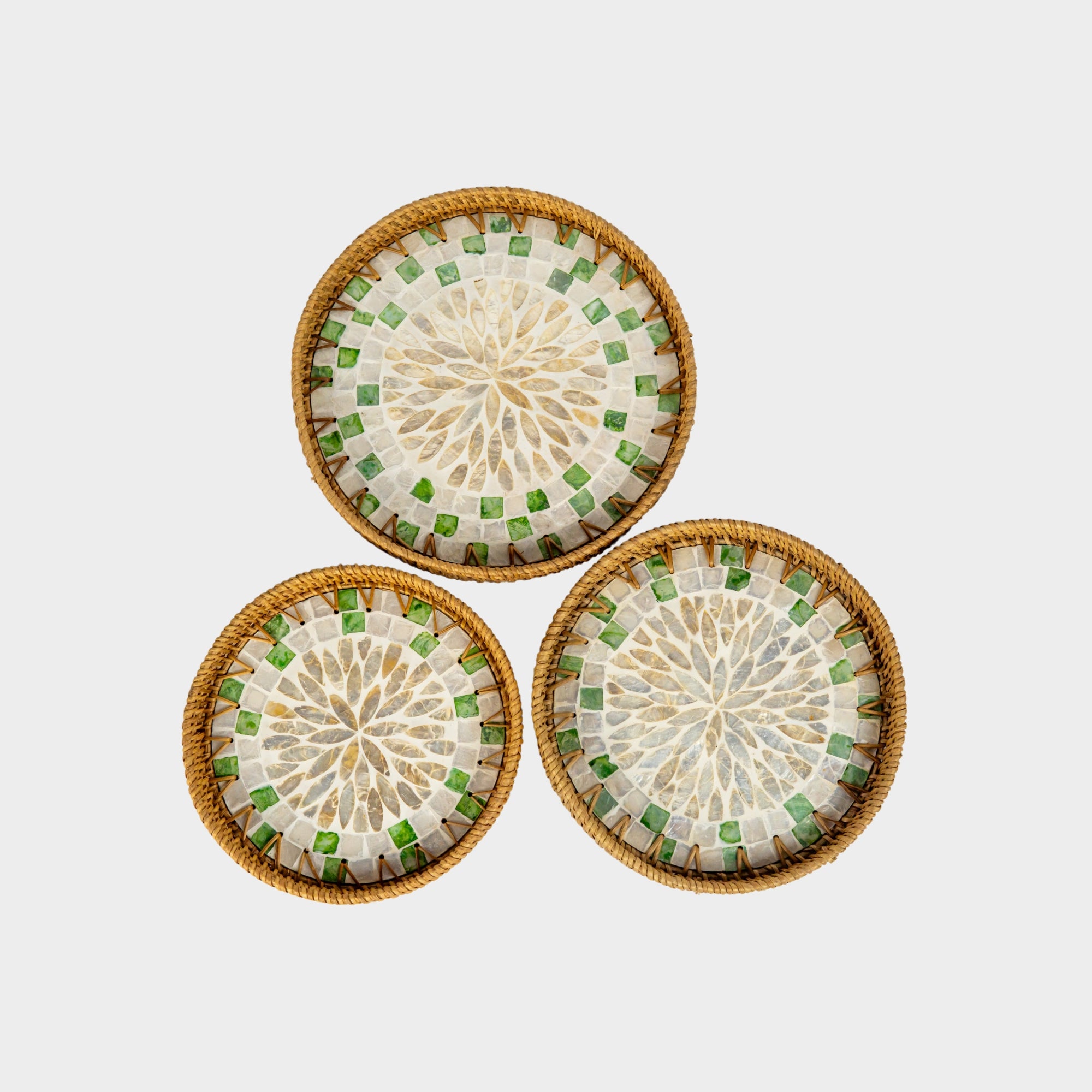 Set of 3 Mother of Pearl Round Trays.