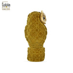 Sitting Owl on a Log Statue with Golden Eyes.
