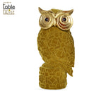 Sitting Owl on a Log Statue with Golden Eyes