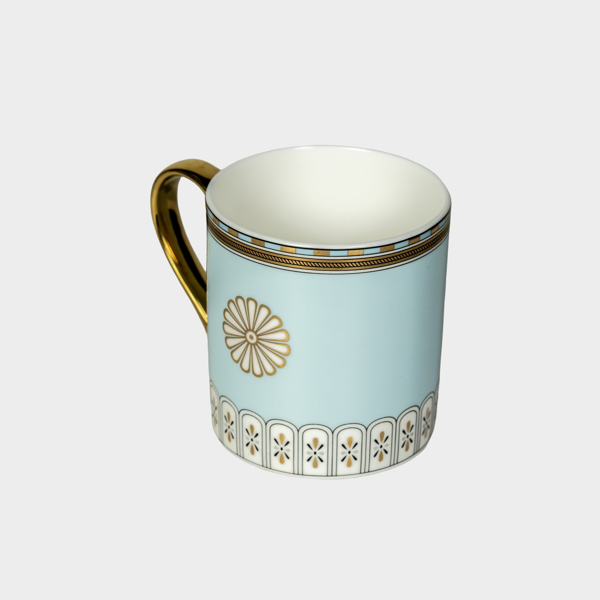 Sky Blue Mug with Gold Floral Detailing..
