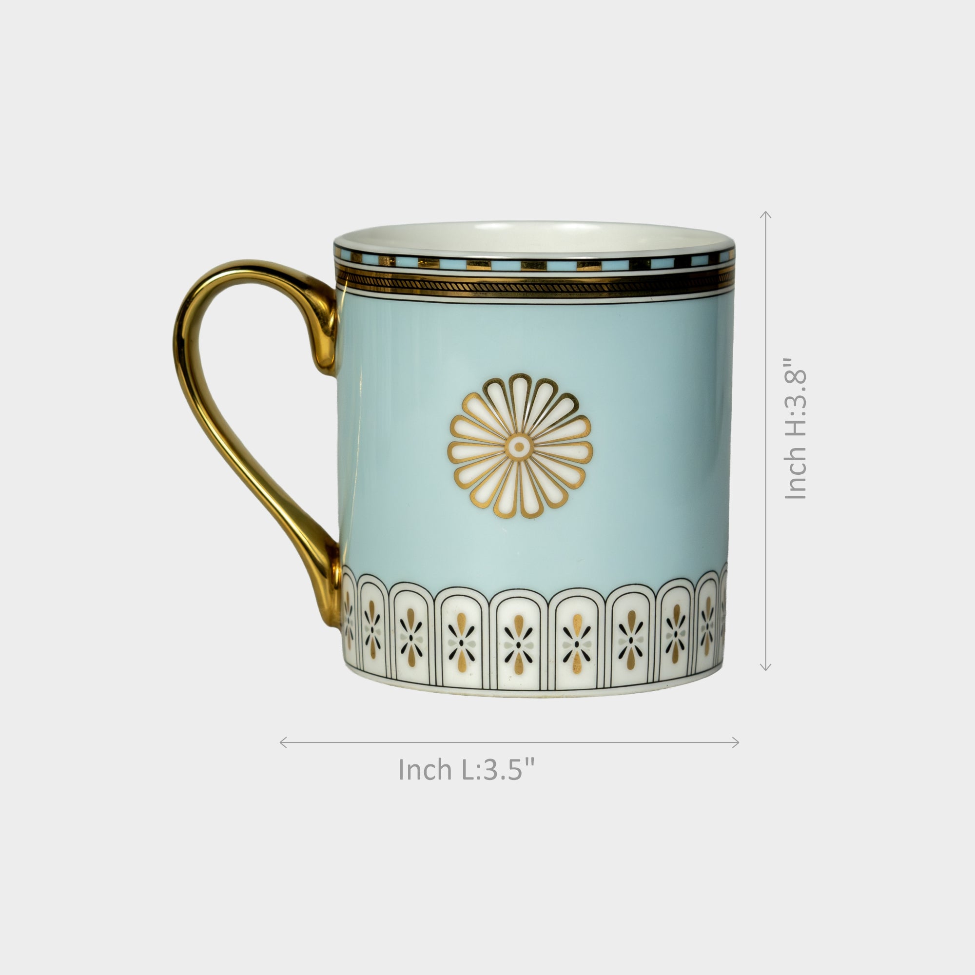 Sky Blue Mug with Gold Floral Detailing.