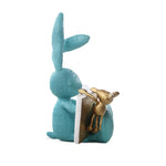 Sky blue colour resin rabbit with book