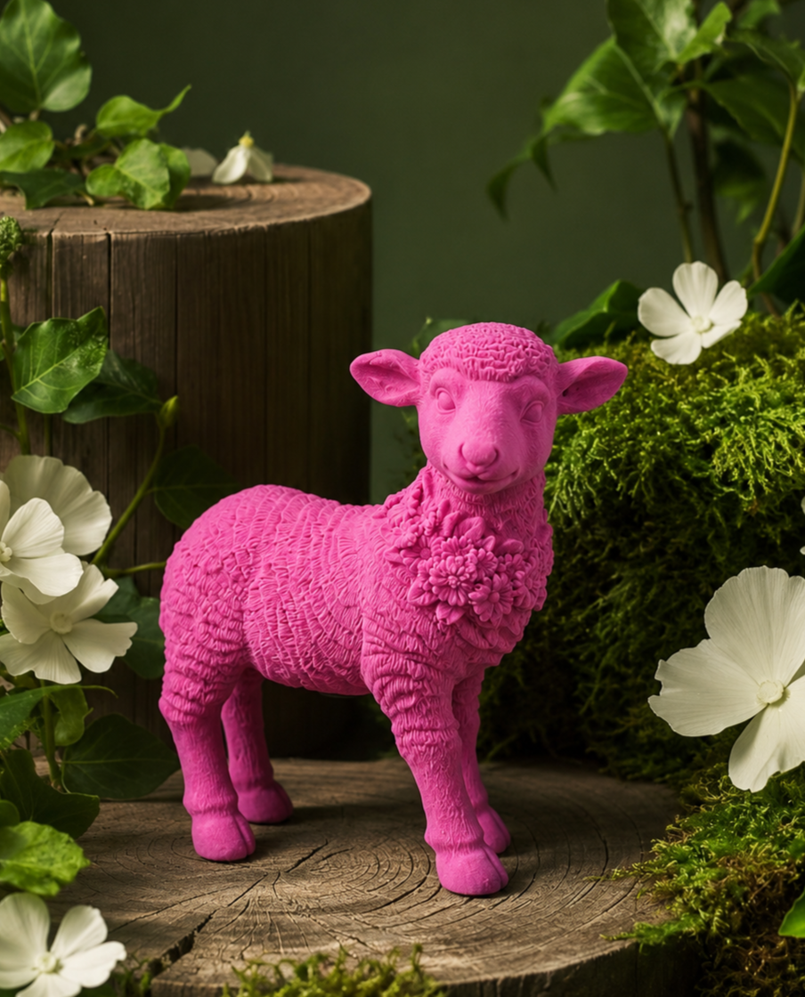 Bright Pink Sheep Figurine