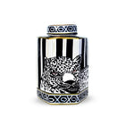 Small Ceramic Black and White Leopard Jar