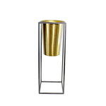 Small  Gold Metal Planters with Black Rectangular Stand Set of 2.