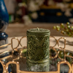 Small Sparkle Glitter Green Pillar Candle