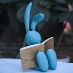 Studying Blue Rabbit Resin Sculpture.