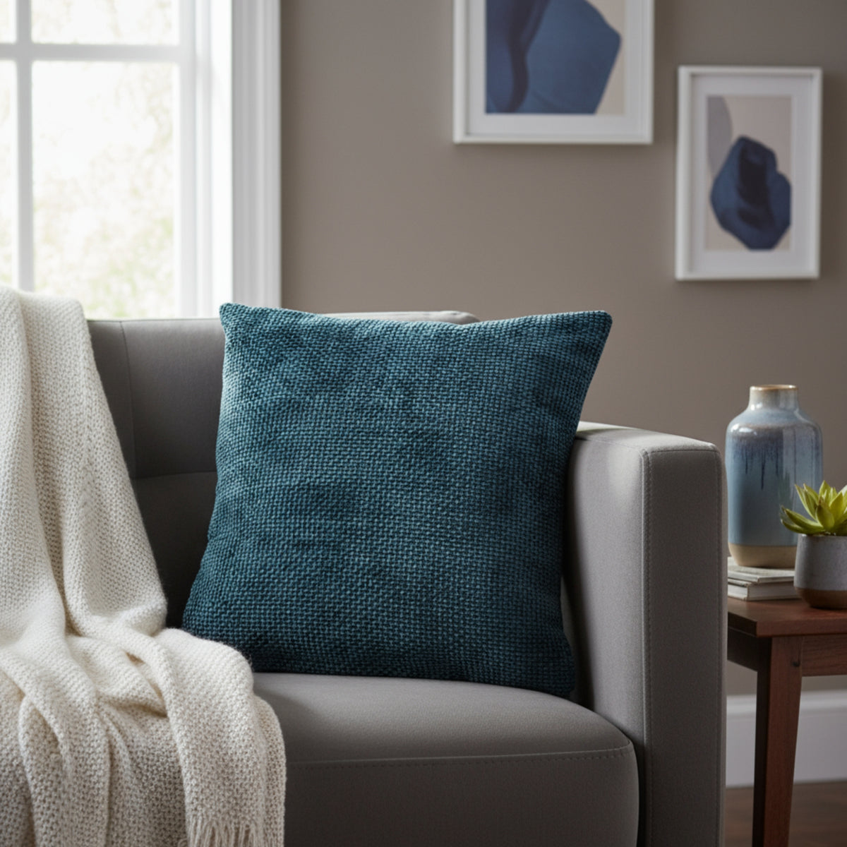 Teal Textured Cushion Cover