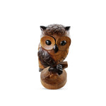 The Hand-Carved Medium Wooden Owl on Perch.